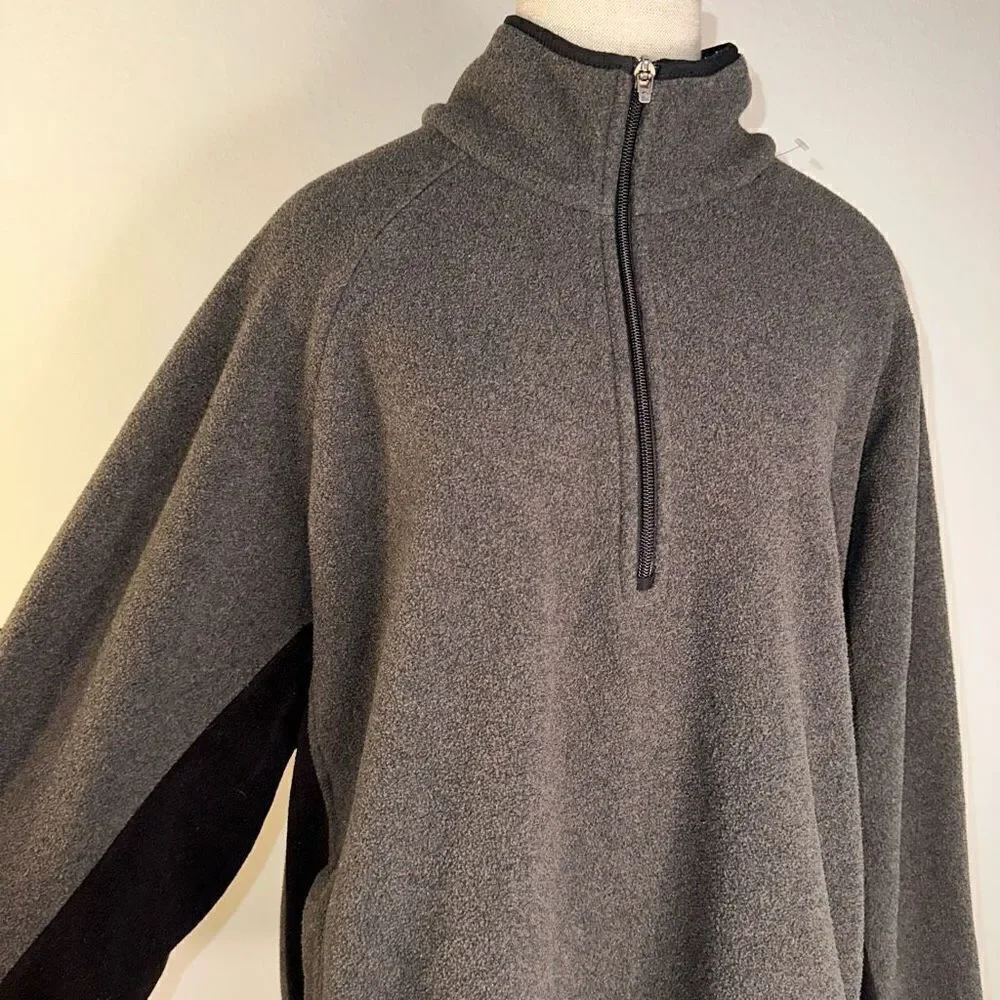 Eddie Bauer Mens Gray Black Fleece Pullover Sweatshirt 1/4th Zip Turtleneck Cozy
